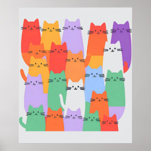 Poster Rainbow Cats Minimalist Wall Art - Joli dessin