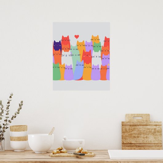 Poster Rainbow Cats Minimalist Wall Art - Joli dessin (Cuisine)