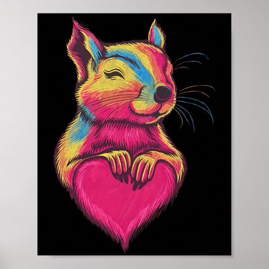 Poster Rainbow Cute Squirrel Hugging Valentine Heart Love (Devant)