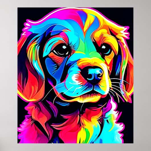 Poster Rainbow Dog Portrait Art (Devant)