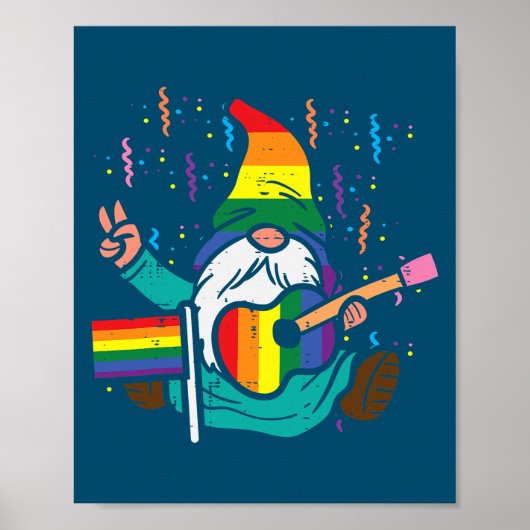 Poster Rainbow Flag Gnome Guitare LGBT Prith Mois Gay (Devant)
