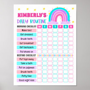 Poster Rainbow Girl Daily Routine, Kid Everyday Checlist