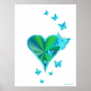 Poster Rainbow heart and Butterfly