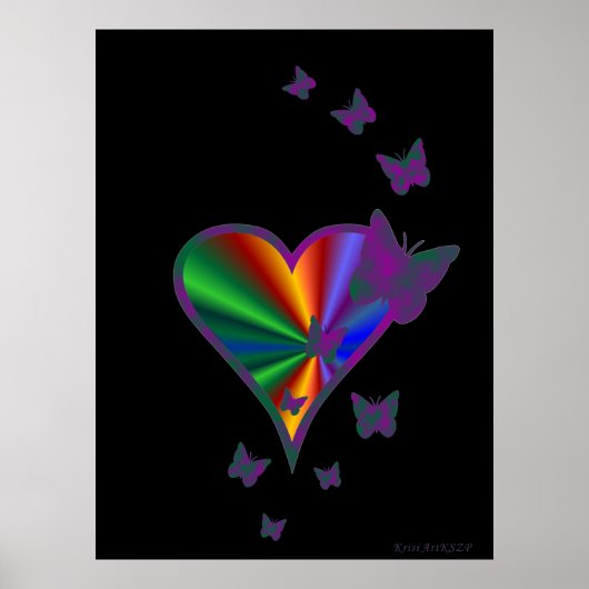 Poster Rainbow heart and Butterfly (Devant)