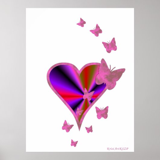 Poster Rainbow heart and Butterfly (Devant)