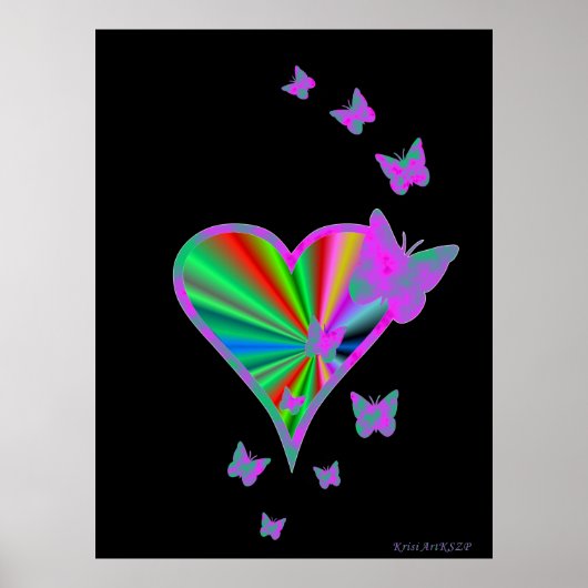 Poster Rainbow heart and Butterfly (Devant)