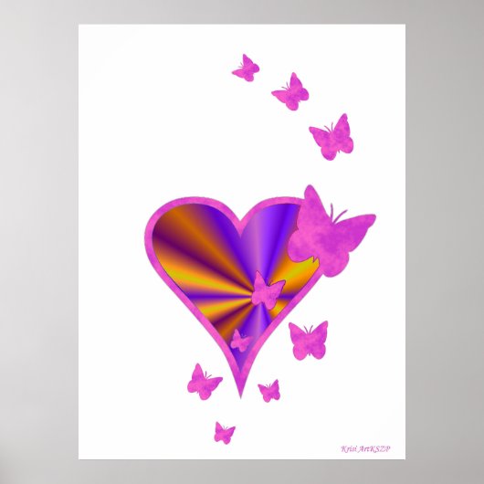 Poster Rainbow heart and Butterfly (Devant)
