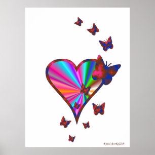 Poster Rainbow heart and Butterfly