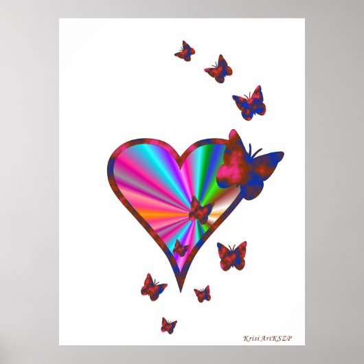 Poster Rainbow heart and Butterfly (Devant)