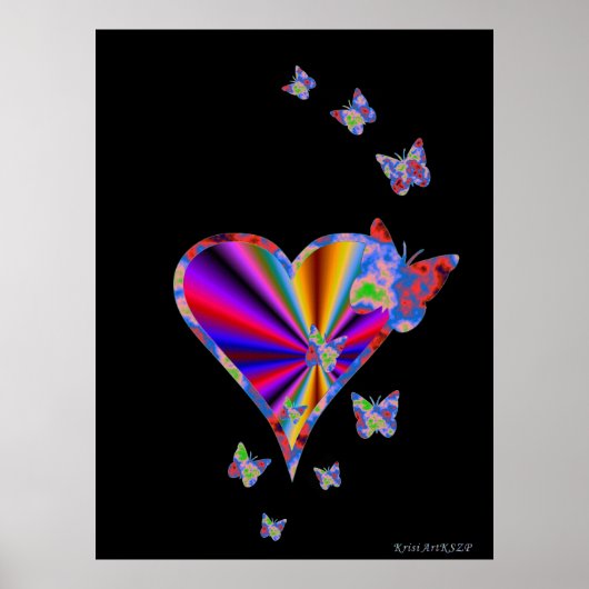 Poster Rainbow heart and Butterfly (Devant)