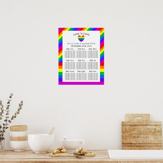 Poster Rainbow Heart Love is Love Mariage Seating Chart (Cuisine)