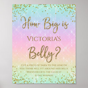 Poster Rainbow How Big is Mommys Belly Baby shower Game