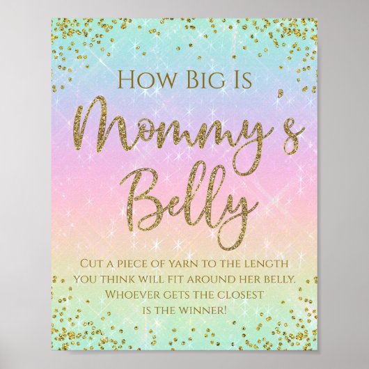 Poster Rainbow How Big is Mommys Belly Baby shower Jeu (Devant)