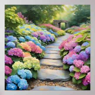 Poster Rainbow Hydrangea Garden Path