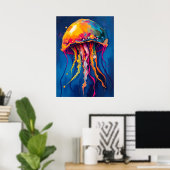 Poster Rainbow Jellyfish Dream - Psychedelic Ocean Glow (Bureau à domicile)