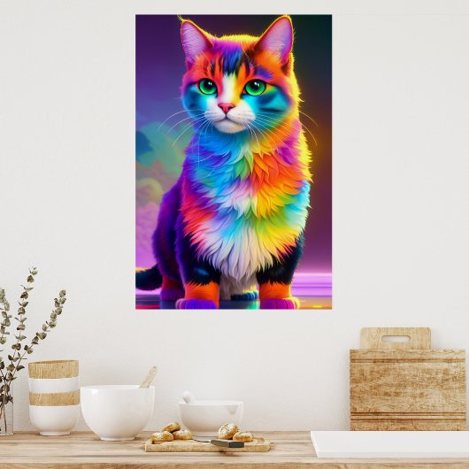 Poster Rainbow Kitty Chat (Cuisine)