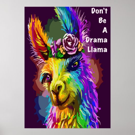 Poster Rainbow Llama - "Ne sois pas une lama dramatique" (Devant)