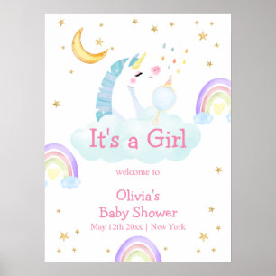 Poster Rainbow Moon Star Unicorn Baby shower Bienvenue
