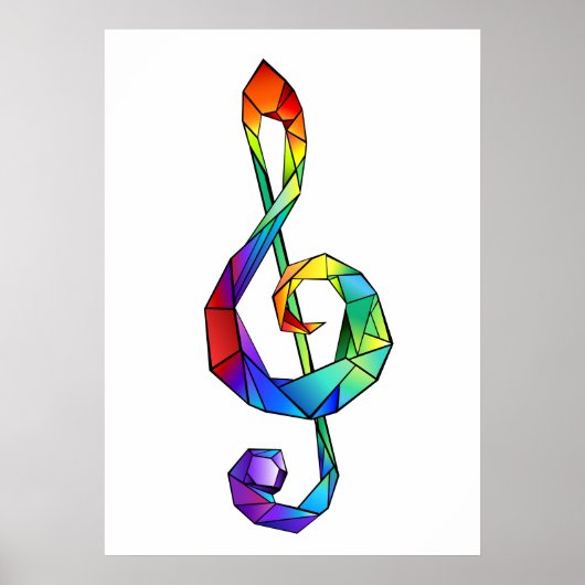 Poster Rainbow musical key treble clef (Devant)