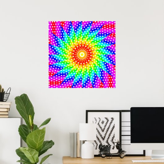 Poster Rainbow Polka Dot Kaleidoscope Mandala (Bureau à domicile)