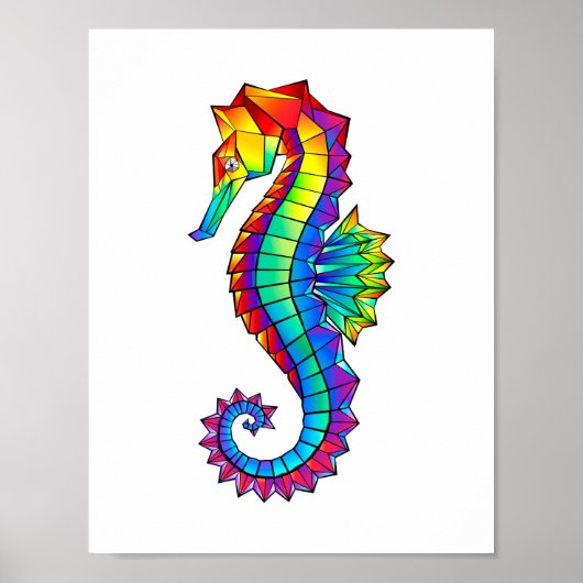 Poster Rainbow Polygonal Seahorse (Devant)