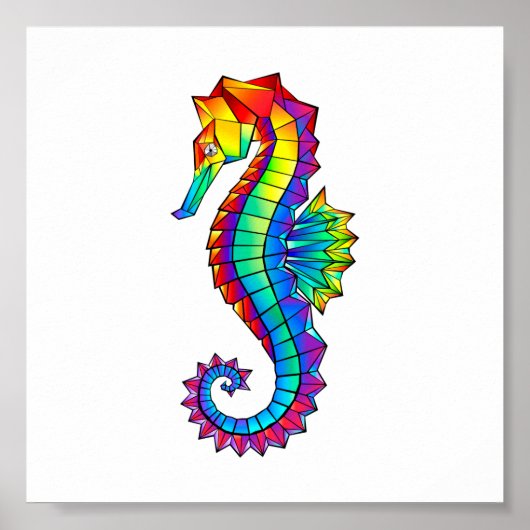 Poster Rainbow Polygonal Seahorse (Devant)
