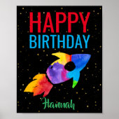 Poster Rainbow Rocket Ship Exterspace Anniversaire (Devant)