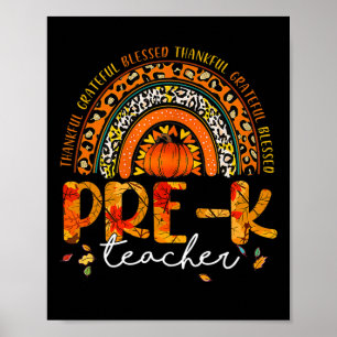 Poster Rainbow Thankful PrK enseignant automne Thanksgivi