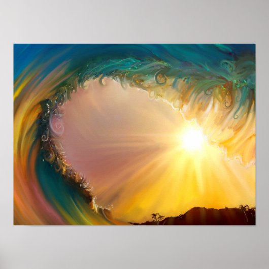 Poster Rainbow tropicale vague ride au coucher du soleil (Devant)
