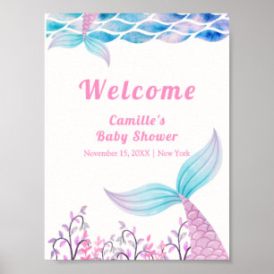Poster Rainbow Under Sea Mermaid Tail Baby shower Bienven