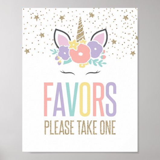 Poster Rainbow Unicorn Birthday Party Favors Sign (Devant)