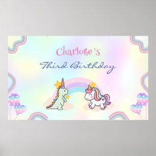 Poster Rainbow Unicorn & Dinosaur Friends Anniversaire Pa