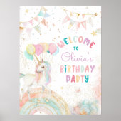 Poster Rainbow Unicorn Girl Birthday Welcome (Devant)