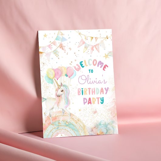 Poster Rainbow Unicorn Girl Birthday Welcome