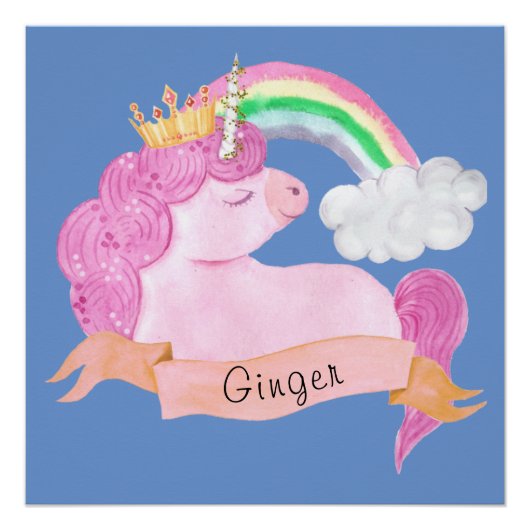 Poster 🌈 Rainbow Unicorn Nom personnalisé (Devant)