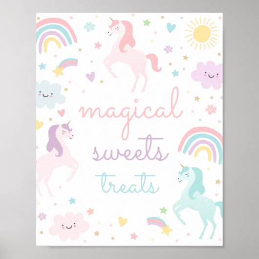 Poster Rainbow Unicorn Sucres Et Traitements Anniversaire (Devant)