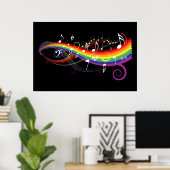 Poster Rainbow White Music Notes sur Black (Bureau à domicile)