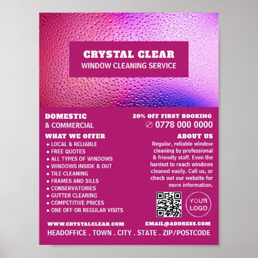 Poster Raindrops, Nettoyeur de fenêtres, Service de netto (Devant)