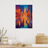 Poster Rainy City Street Pointillism Lights (Cuisine)
