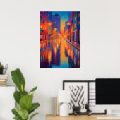 Poster Rainy City Street Pointillism Lights (Bureau à domicile)