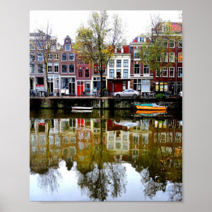 Poster Rainy Day Amsterdam Canal Winter Reflections Photo