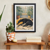 Poster Rainy Day Serenity with Sleeping Black Greyhound