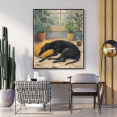 Poster Rainy Day Serenity with Sleeping Black Greyhound