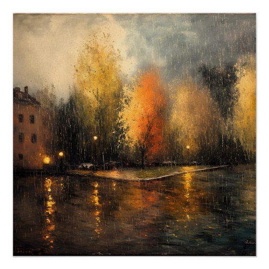 Poster Rainy town abstrait Ai art (Devant)