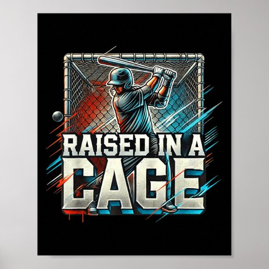 Poster Raised In A Cage Baseball Training, Batting Cage D (Devant)