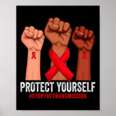Poster Raising Hand Protect Yourself HIVAIDS Awareness Re (Devant)