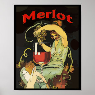 Poster Raisins de merlot, Vin