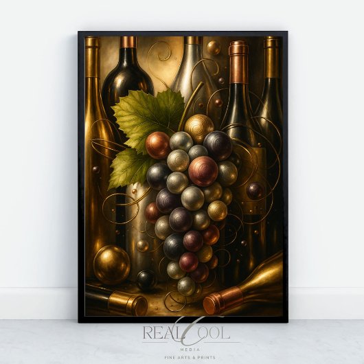 Poster Raisins en cuivre et vin en argent d'or