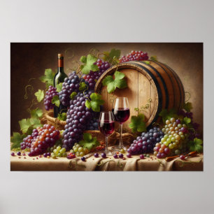 Poster Raisins et vin vie morte