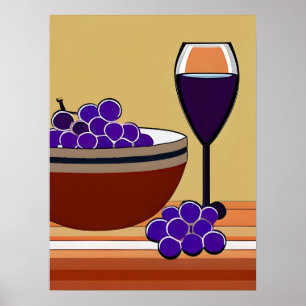 Poster Raisins et Wineglass en Maroon et Tan